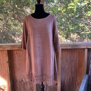 Stella Rosa Women's 100% Linen Brown Shift Dress Size S